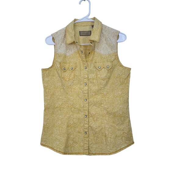Legacy Falls Yellow Sleeveless Button-Up Shirt Paisley Pattern - Womens Size M - Picture 1 of 8